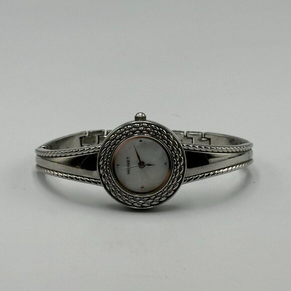 3/$30 Monet Watch Women Silver Tone Round White Dial New Battery 6.5 Inch - Picture 1 of 11